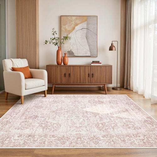 Rugxara Washable Area Rug for Living Room & Bedroom, Rugs for Women, Non Slip, Durable Low Pile Carpet, Vintage Carpets for Office, Dining Room, Kids Room and Farmhouse