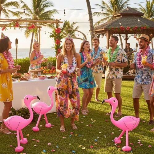 Yaomiao 6 Pcs Inflatable Pink Flamingos Pool Party Decor