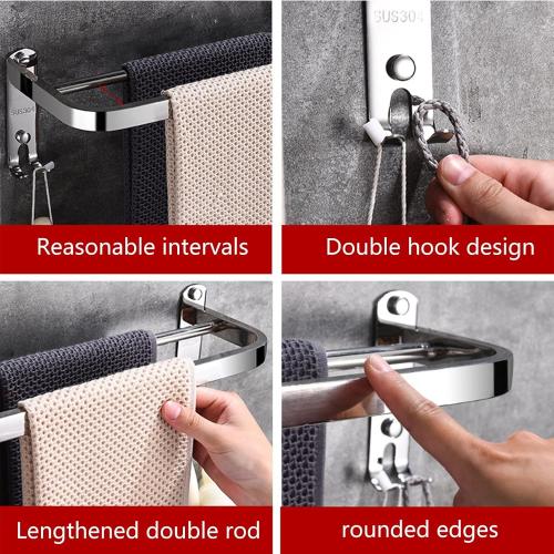 Towel Rail Double Bath Towel Rack Stainless Steel Towel Shelves with Hooks Wall Mounted Towel Holder Towel Bar for Kitchen Bathroom 30cm-70cm (Size : 70cm)