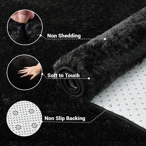 GarveeHome 9x12 Fluffy Area Rug- Shag Area Rug for Living Room, Shaggy Large Indoor Thick Living Room Carpet with Non-Slip Backing, Soft Plush Fuzzy Carpet for Bedroom, 9x12, Black