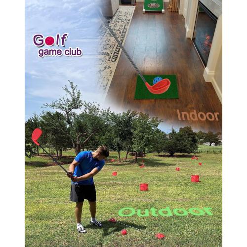 KOFULL Golf Club with Oversize Club Head for Golf Game Buckets, Club Length Adjustable for Backyard Golf Game, Yard Golf Club for Adults Junior Family, Hitting Plastic Foam Balls in Grass, 35, Red