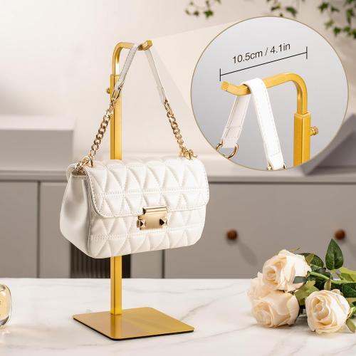 2 Pack Purse Holder Handbag Display Stand: Gold Hanger Rack for Bags, Purses, and Wreath, Adjustable Hook Stand for Tabletop, Closet, and Retail Use for Vendors