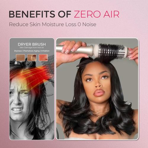TYMO 2.0 Thermal Brush Curling Brush - STYLUX 1.7 Blowout Volumizer with Flexi-Fit for Hair Straightening, Heated Round Styler Tool, Hair Straightener and Curler 2 in 1, Dual Voltage & Light, Gold