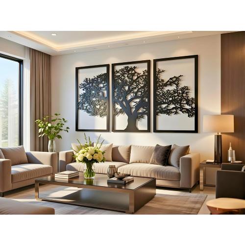 Vailla Tree of Life Wall Art 3pcs Family Tree Wall Decor 3D Wooden Wall Hanging Sculpture Modern Home Decoration 3 Panels Textured Sculptures for Living Room Bedroom Office Dinnig Room