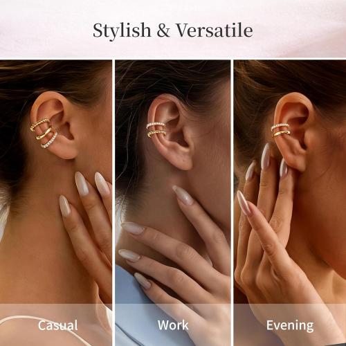 Gold Ear Cuff for Women, 14K Gold Plated CZ Cartilage Cuff | Non-piercing ear cuff with sparkling cubic zirconia. Lightweight stackable jewelry for everyday styling