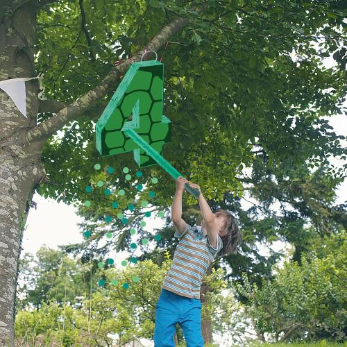 16 Inch Turtle Number 4 Pinata, Turtle Birthday Decorations, Turtle Theme Pinata with 16 Inch Stick Blindfold Confetti for Boy Girl Kids 4th Birthday Party Supplies(4th)