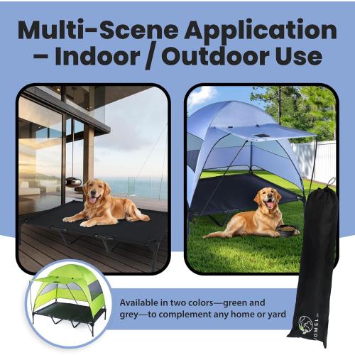 Elevated Dog Bed with Removable Canopy   Retractable Awning. Raised Indoor/Outdoor Portable Dog Bed with Shade. Anti Slip feet, Compact Outdoor Dog Tent with Travel Bowl. XXL (Large)