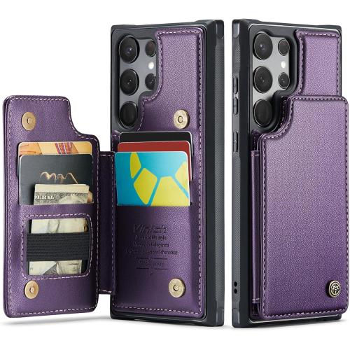Vinich for Samsung Galaxy S23 Ultra Wallet Case with Card Holder, RFID Blocking Credit Slots Kickstand Shockproof Phone Cover Fit for Galaxy S23 Ultra 6.8 Purple