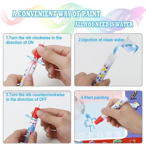 Alago Aqua Coloring Mat,Kids Toys Large Water Painting Mat,Toddlers Doodle Pad with 4 Colors,Gifts for Girls Boys Age 3 4 5  Years Old,4 Pens,Drawing Molds and Booklet Included
