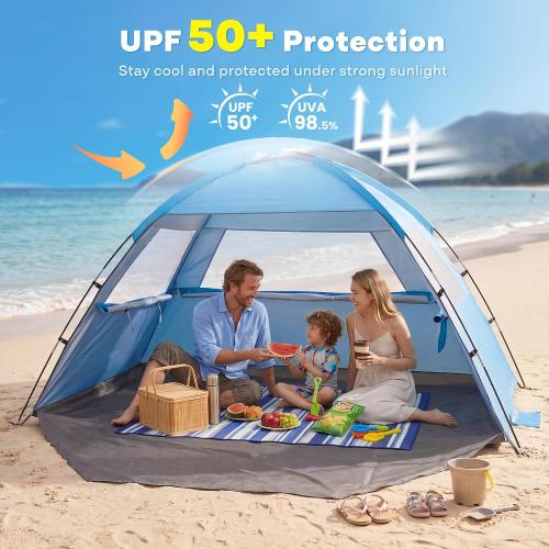 Venustas Beach Tent Sun Shelter for 3/4/6/8 Person, UPF 50  UV Protection Beach Canopy, Lightweight and Easy Setup Cabana, Portable Shade Tent