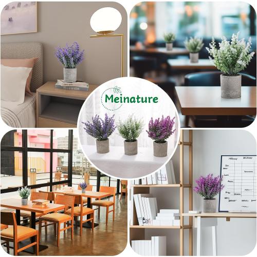 Plant Stand Indoor，3-Pack Lifelike Artificial Lavender ，Artificial Plants Indoor, Nordic Lavender Table Decor，Biodegradable Pot,Suitable for Home and Office Décor