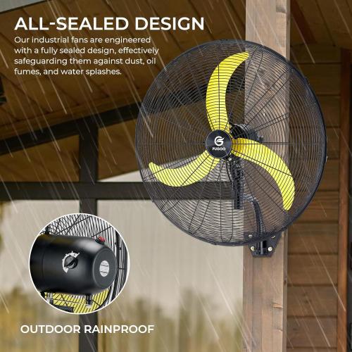 Black 24 FUGOO 24 Quiet Outdoor Oscillating Wall Mount Fan With Remote Control,All Sealed BLDC Motor,4-Speed Waterproof Outdoor Fan, Heavy Duty Industrial Wall Fans for House,Patios,Garage,Warehouse 5000CFM