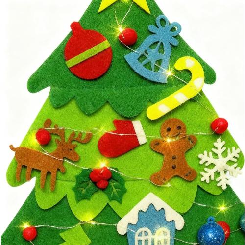 Felt Christmas Tree Set, Festive DIY Decoration, 98x69cm, Winter Holiday Children Activity Craft with String Lights, Felt Christmas Tree Set with Ornaments, Decorative for Wall Window