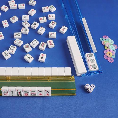 Mahjong All-in-One Tile Rack & Pusher, Clear Acrylic Mahjong Rack and Pusher Combo, Modern American Mahjong Tile Racks, Set of 4, Multi Color