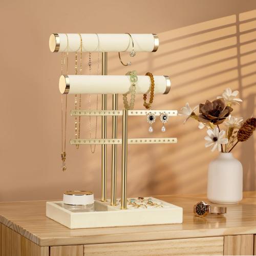 3 Tier Bracelet Holder Display - Detachable T Bar Beige Velvet Bracelet Holder, Jewelry Holder Organizer for Bracelet, Necklace, Earrings, Rings