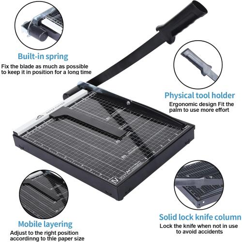 ISDIR Guillotine Paper Cutter 12 with Integrated Pressure Bar – Heavy Duty Metal Base, 12-Sheet Capacity, Magnetic Guide & Safety Guard – Precision Trimmer for Cardstock, Crafts, DIY, Photos & Office