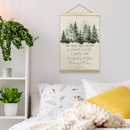 Christian Christmas Poster Hanger Frame, Christmas Winter Wall Decor, Bible Verse Christmas Religious Wall Hanging Decor for Home Church, Winter Forest Wall Art Prints with Wood Frames, 12x16in