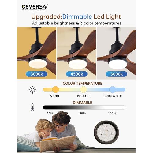 52 Inch Ceiling fans with Lights and Remote,Wood Outdoor Ceiling Fan for Patios with Dimmable LED Light,3 Blades Walnut,Noiseless Reversible DC Motor,Modern Fan for Indoor,Farmhouse