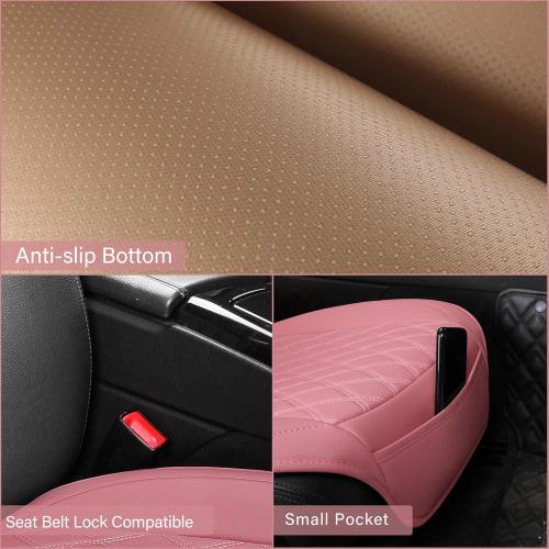 Front Car Seat Covers - Leather Seat Covers with Storage Pocket and Two Belt Pads, Anti-Slip Waterproof Universal Seat Covers for Cars Fit Cars Trucks SUV(Pink,2 Pack)