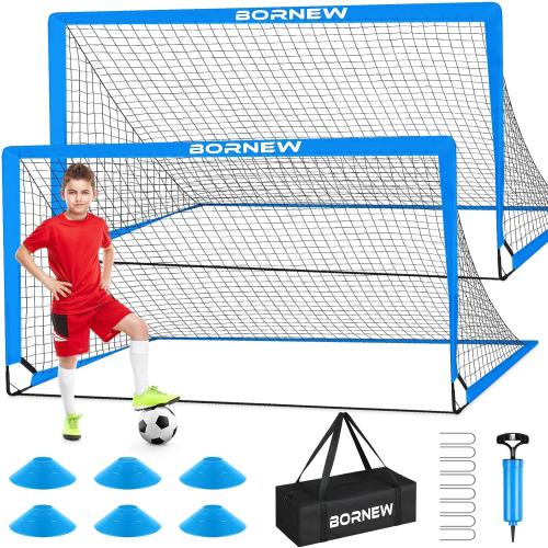 Set of 2 Size 6X4 / 4X3 ft Kids Soccer Goal for Backyard Set - 2 Set of 6X4 / 4X3 ft Toddler Soccer Nets Training Equipment, Soccer Ball, Pop Up Portable Soccer Set for Kids and Youth Games and Training Goals Ages 3-16 Gift