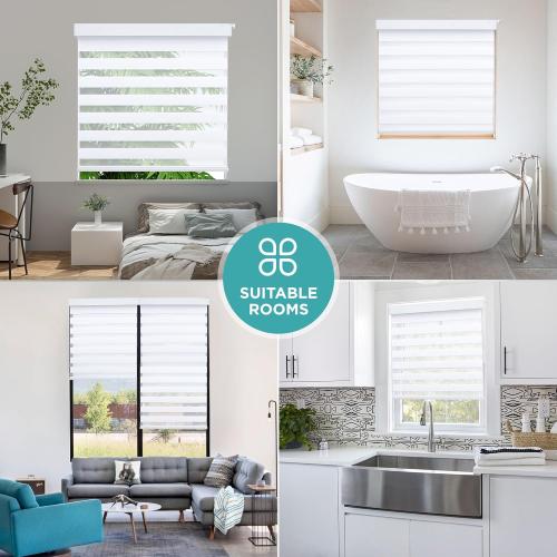 Joydeco No Drill Zebra Blinds for Windows, Cordless Day & Night Dual Sheer Roller Shades, Easy Installation, Free-Stop Lift System, Light Filtering Privacy Blinds for Home(White,51 W x 75 H)