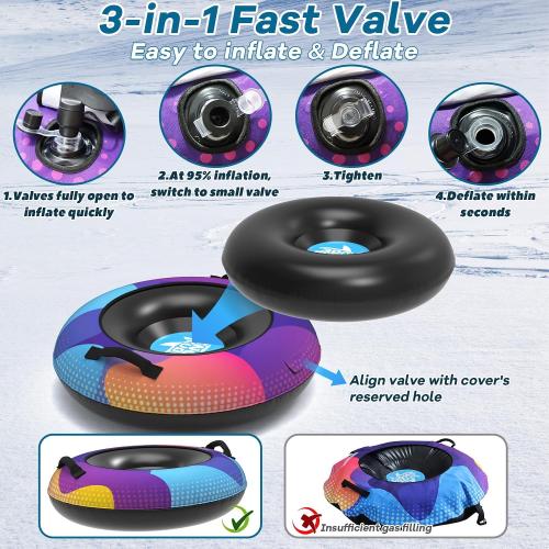 Snow Tube,48 Inch Big Heavy-Duty Inflatable Snow Sled with Premium Canvas Cover for Kids Adults,Thickened Hard Bottom Sleds for Snow with Detachable Tow Strap,Winter Outdoor Fun Snow Toys Gifts