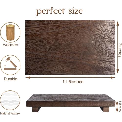zoocatia Small Wood Tray Pedestal Stand Farmhouse Bathroom Decor Decorative Wooden Riser Kitchen Soap Dish Holder for Vanity, Counter, Sink, Large 11.8 x 7 - Walnut