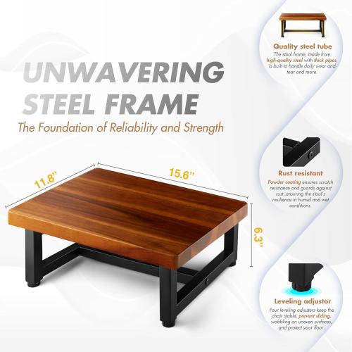 Wooden One Step Stool, Heavy Duty Step Stool for Adults & Kids, Supports up to 500lbs for Kitchen, Bathroom or Bedside Use (Acacia Wood)