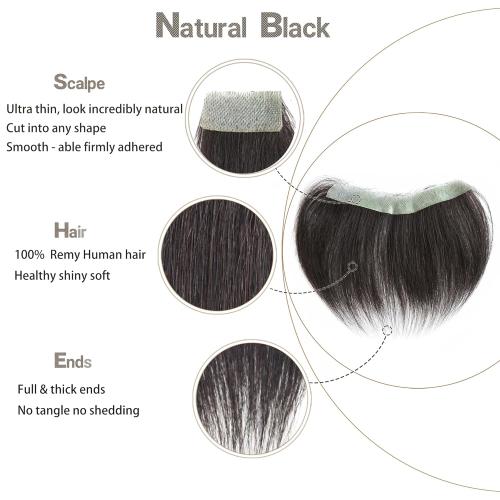 Frontal Hairpiece for Women Natural Black Hair Extension Hairline Loss Straight Tape in Human Hair Toppers Replacement Toupee (0.78x6.3, 6, Natural Black)