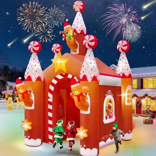 Kalolary 13FT Christmas Inflatable Archway with LED Light, Large Gingerbread Man Tunnel Inflatable Christmas Castle Yard Inflatables Xmas Blow Up Outdoor Decoration for Holiday Party Home Lawn Family