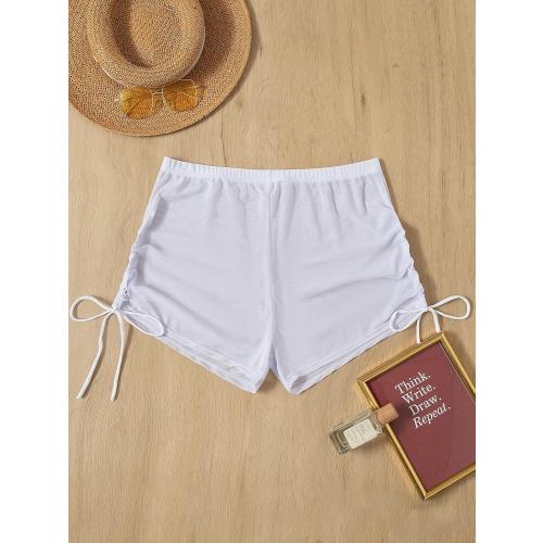 Size XS Color White Women's Drawstring Side Mesh Sheer Beach Summer Cover Up Shorts Bikini Bottoms