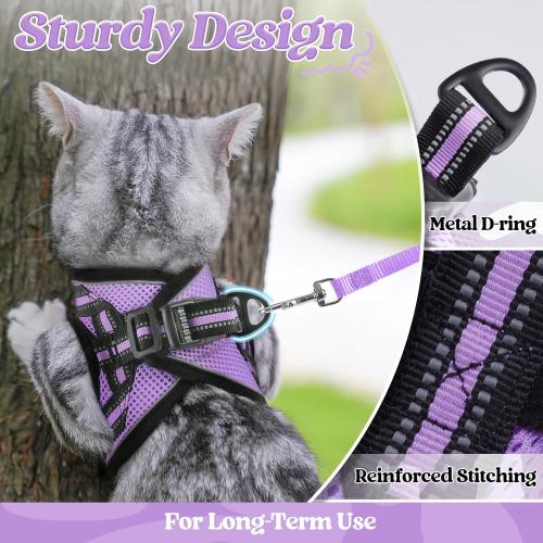 rabbitgoo Cat Harness and Leash Set for Walking Escape Proof, Adjustable Soft Kittens Vest with Reflective Strip for Cats, Comfortable Outdoor Vest, Light Purple, S