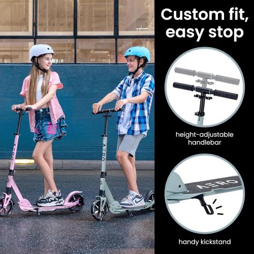 AERO MOBILITY Big Wheel Kick Scooter for Kids 6-12, Teens & Adults | Light Up Wheels | Hand Controlled Brake | Shock Absorption | Rubber Deck Mat | Foldable & Height Adjustable