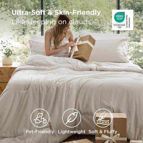 Bedsure king Comforter  - Beige Soft Bedding for All Seasons, Cationic Dyed King Size Comforter 120x98
