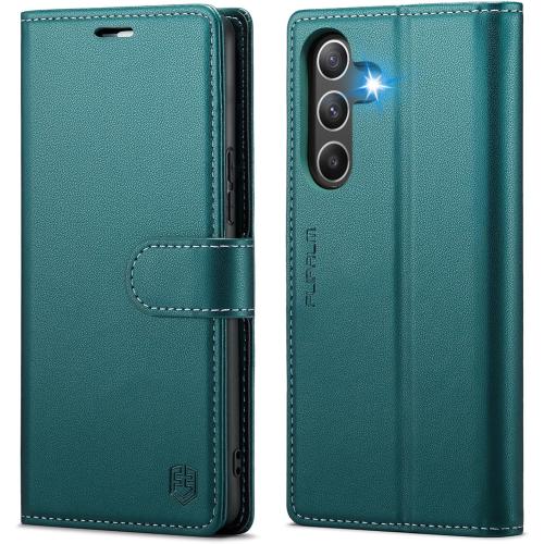Wallet Case for Samsung Galaxy A35, RFID Blocking Credit Card Holder, PU Leather Folio Flip Kickstand Protective Shockproof Cover for Galaxy A35 (Blue-Green)