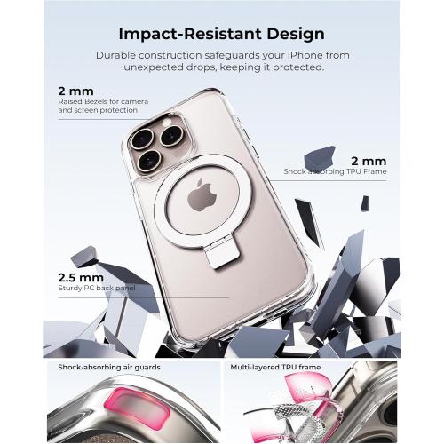 Flex Stand Case, Built-in Magnetic Kickstand, MagSafe Compatible, Slim Protective Cover, Shockproof (iPhone 16 Pro Max) Clear