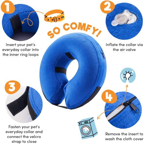 BENCMATE Inflatable Dog Cone Collar Alternative, Soft Dog Cone for Small Medium Large Dogs and Cats, Neck Recovery ECollar Donut Collar After Surgery (Large, Blue)