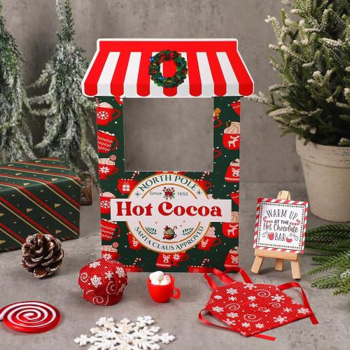 Gemscream 10 Pcs Christmas Doll Accessories Set Include Hot Cocoa Stand Snowflake Apron Decorative Card Wood Display Stand Red Mug Mini Marshmallows Hot Cocoa Bar Supplies Outfit for 30cm Dolls