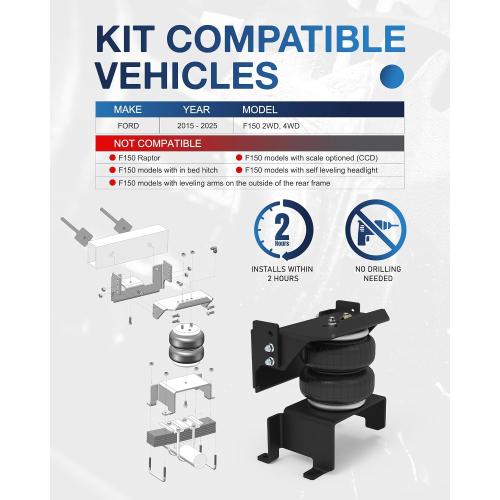TOPICK Air Bags Suspension Kit for 2015-2025 Ford F150 2WD & 4WD | Rear Air Bags for Trucks, 5000 lbs of Load Leveling Capacity, Air Spring Kit, Replaces Firestone Ride-Rite 2582