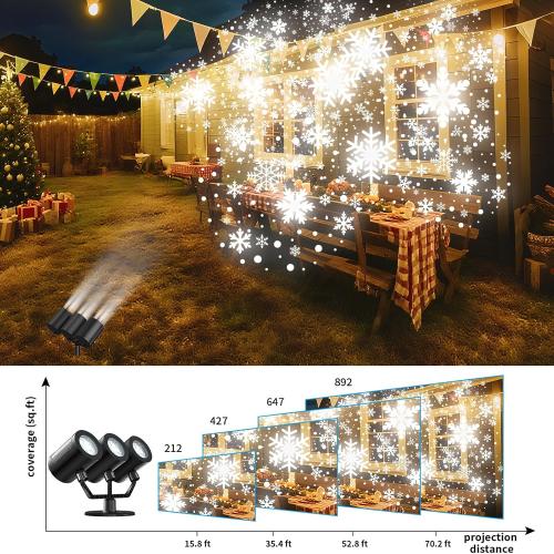 Snowflake Christmas Projector Lights Outdoor 2025 Upgraded Triple Head Snowflake Projector with Timer Waterproof LED Snowfall Projector for Holiday for Christmas Decoration