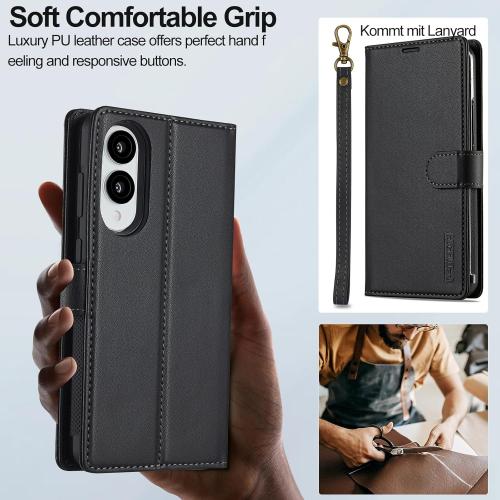 HAII for Samsung Galaxy S25 Edge 2025 Case, 2 in1 Multifunctional Detachable Wallet Phone Case for Men Women with RFID Blocking Wrist Strap Shockproof Protective Case for Galaxy S25 Edge (Black)