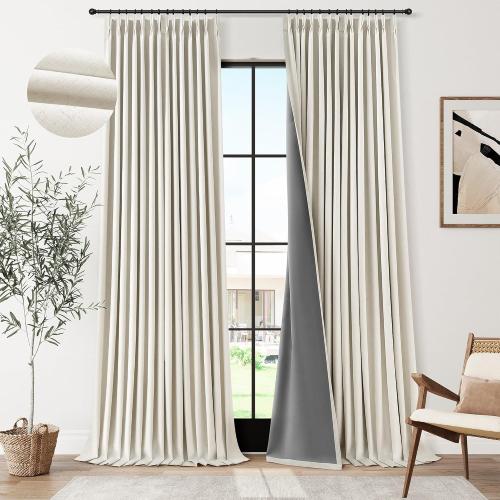 Joywell Extra Long 100% Blackout Linen Pinch Pleated Curtains 108 in Cream