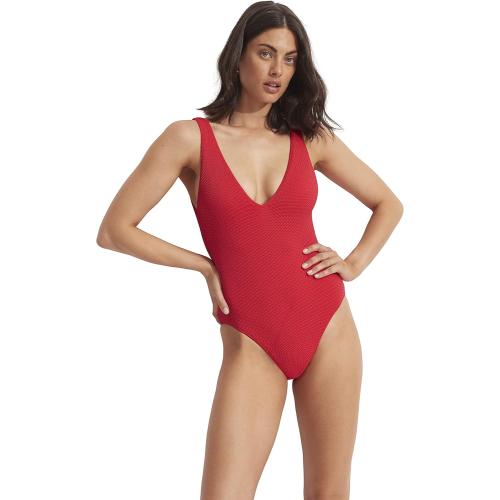 Size 14 Seafolly Women's Standard Deep V Neck Over The Shoulder One Piece Swimsuit