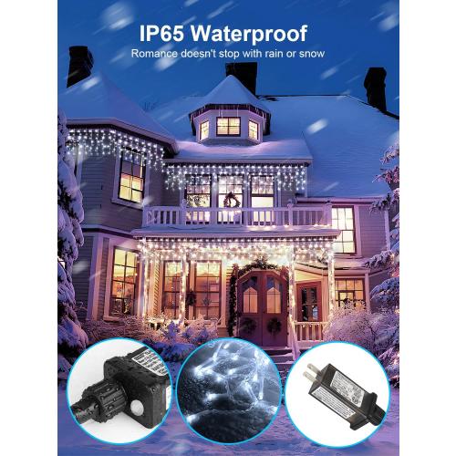 32.8FT Icicle Lights, Christmas Outdoor with 400LED 75 Drops, IP65 Waterproof Eaves Lights, 8 Modes, for Christmas Eaves Garden Room Decoration Cool White