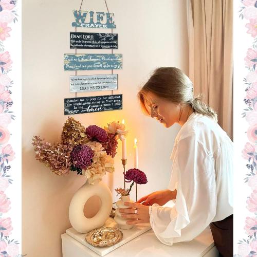 Prayer for Wife Rustic Wall Sign with 5pcs Panels Strung Together - Christian Religious Farmhouse Hallway Family Decor - Sweet Warming Gifts for Women,Couples