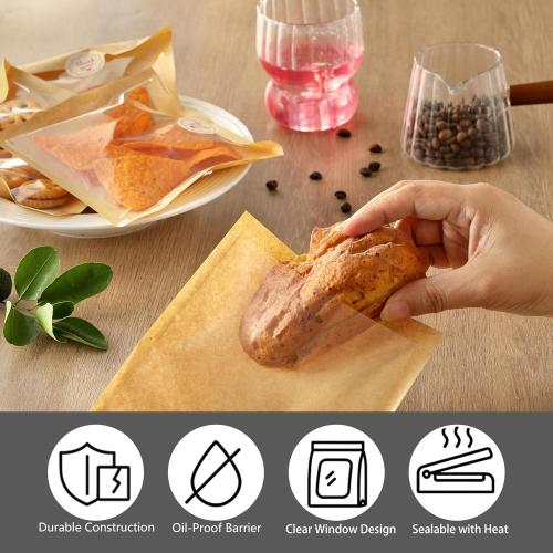 100 PCS Cookie Packaging Bags with Seal, JINLIFA 5.7x6.5 Inch Baked Goods Packaging with Window, Heat Sealable & Grease Resistant Individual Cookie Bags Sleeves for Brownie, Donut, Treat, Cake Scone
