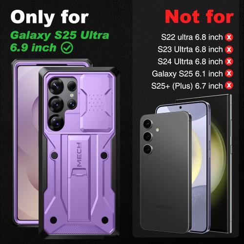 TONGATE for Samsung Galaxy S25 Ultra Case, [with Privacy Screen Protector & Slide Camera Cover] [2 Front Frames] Full-Body Heavy Duty S25 Ultra Case with Stand & Belt Clip Holster, Purple Privacy
