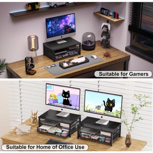 OPNICE Computer Monitor Stand Riser, Desk Organizer with Drawer, Laptop Stand, Office Desk Accessories & Workspace Desktop Organizers Storage for Office Supplies(Black)