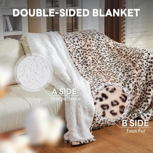 Heated Blanket Electric Blanket Twin Size 62x84 Fast Heating Electric Blanket with 12 Hours Auto-Off and 6 Heating Settings Overheat Protection Cozy Soft Faux Fur Heated Throw Blanket ETL, Leopard