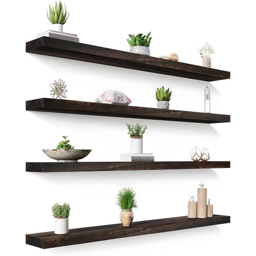 48 Inch Floating Shelves for Wall Rustic Brown Wood Wall Shelves for Bedroom Set of 4